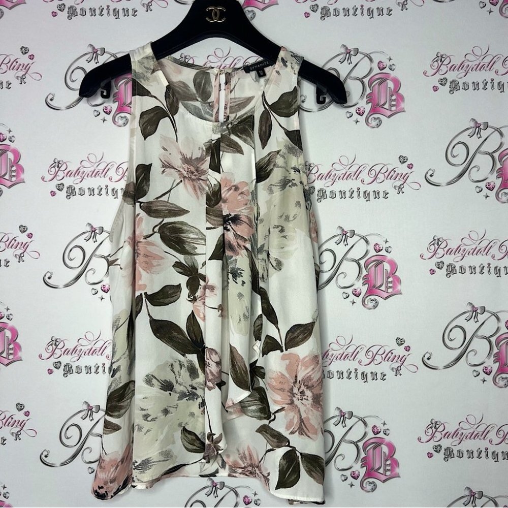 Dynamite blouse floral tank top metal colors pink brown black beige cream
